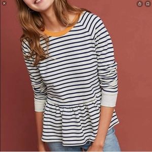 T.La Anthropologie Striped Peplum Sweatshirt